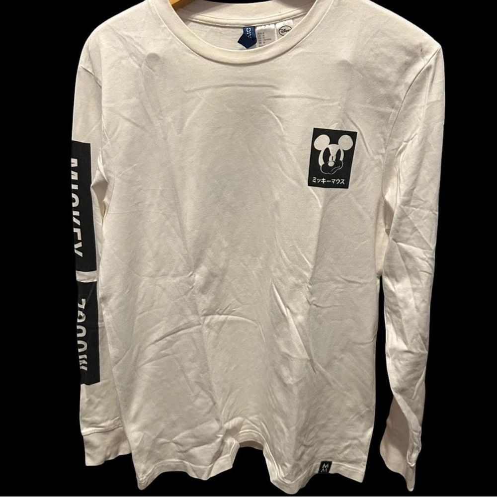 Mickey Mouse White Long Sleeve Men's Shirt